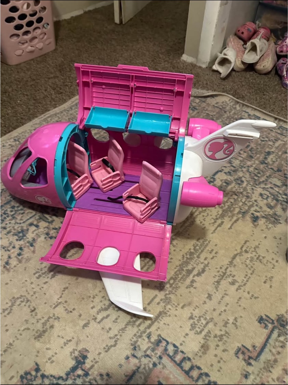 Kids Pink and Turquoise Play Airplane Toy